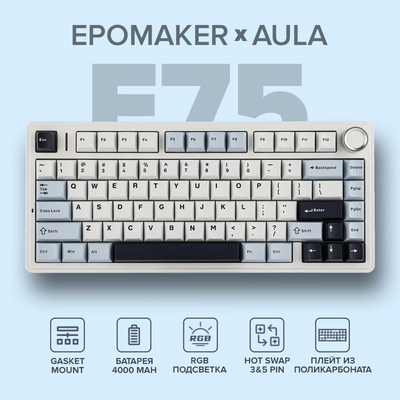 Клавіатура бездротова AULA F75 Wireless Mechanical Keyboard RGB Green (Reaper Axis) CN10053 фото